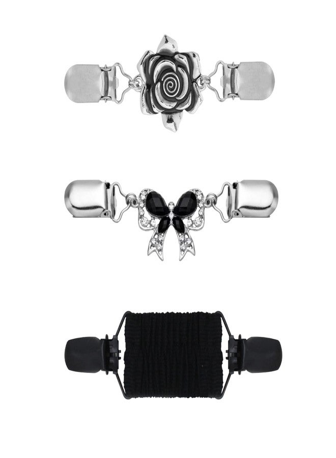 ATCEME 3 Pcs Vintage Elastic Shawl Cardigan Collar Clips & Back Pant Waist Tightener Clothes Brooch Clips for Women, 3 Styles - Image 1